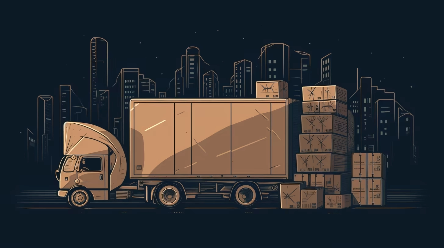 Delivery truck & boxes, city background